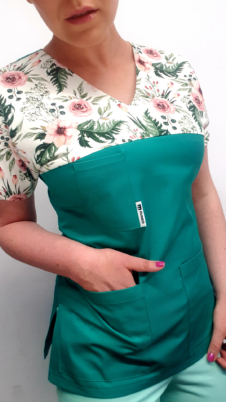 Bluza medyczna damska zielona wzór kwiaty zielone EFIMED