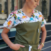 Bluza medyczna damska taliowana super oddychająca wstawka wzór ptaki kolor khaki nitka węglowa EFIMED