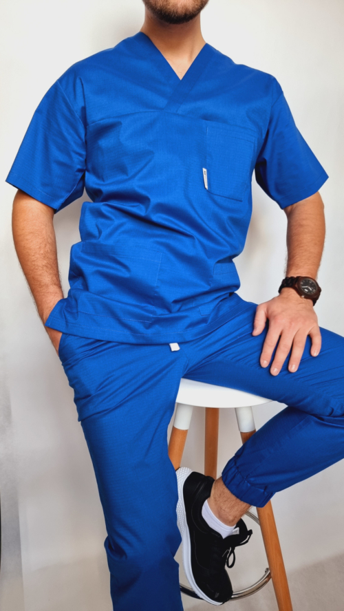 Bluza medyczna męska v-neck SUPER ODDYCHAJĄCA kolor szafir nitka węglowa EFIMED