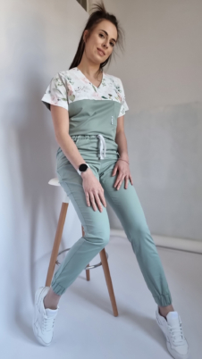 Spodnie medyczne damskie joggery kolor groszek BAWEŁNA PREMIUM LIMITER EFIMED