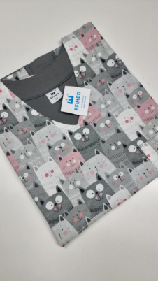 Bluza medyczna damska taliowana bawełna premium wzór kotki szare EFIMED