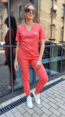 Spodnie medyczne damskie joggery kolor koral WISKOZA PREMIUM by ITALY EFIMED