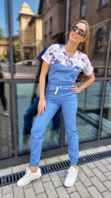 Spodnie medyczne damskie joggery kolor fiolet BAWEŁNA PREMIUM EFIMED