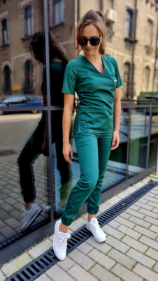 Spodnie medyczne damskie joggery kolor butelkowa zieleń WISKOZA PREMIUM EFIMED