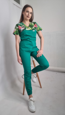 Komplet medyczny damski SCRUBS Bluza flamingo + joggery kolor zielony EFIMED