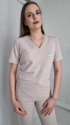 Bluza medyczna damska taliowana z wszytym rękawem kolor NUDE WISKOZA PREMIUM EFIMED