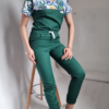 Bluza medyczna damska taliowana wzór wstawka iris flower kolor butelkowa zieleń STANDARD EFIMED
