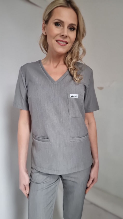 Bluza medyczna damska taliowana z wszytym rękawem kolor melange WISKOZA PREMIUM EFIMED