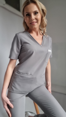 Bluza medyczna damska taliowana z wszytym rękawem kolor  ice grey WISKOZA PREMIUM EFIMED