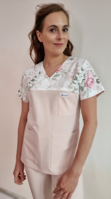 Bluza medyczna damska taliowana wzór wstawka ROSE kolor BLUSH PINK WISKOZA EXTRA PREMIUM EFIMED