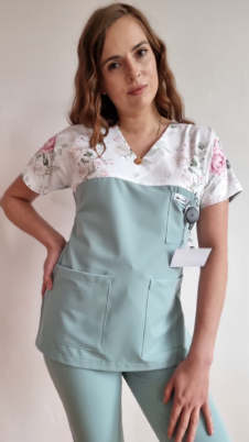 Bluza medyczna damska taliowana wzór wstawka ROSE kolor MINT WISKOZA EXTRA PREMIUM EFIMED