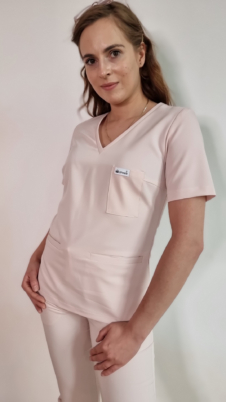 Bluza medyczna damska taliowana z wszytym rękawem kolor BLUSH PINK WISKOZA EXTRA PREMIUM EFIMED