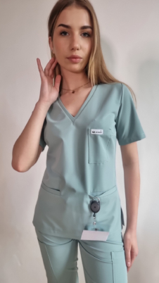 Bluza medyczna damska taliowana z wszytym rękawem kolor MINT WISKOZA EXTRA PREMIUM EFIMED