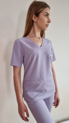 Bluza medyczna damska taliowana z wszytym rękawem kolor LILA WISKOZA EXTRA PREMIUM EFIMED