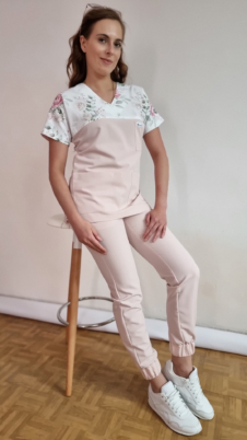 Komplet medyczny damski SCRUBS Bluza ROSE +Joggery kolor BLUSH PINK WISKOZA PREMIUM EFIMED
