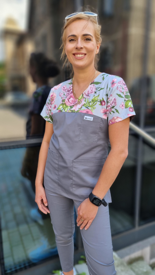 Bluza medyczna damska wzór wstawka Rose Grey kolor grafit EFIMED
