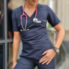 Bluza medyczna damska taliowana z wszytym rękawem kolor DARK NAVY WISKOZA EXTRA PREMIUM EFIMED