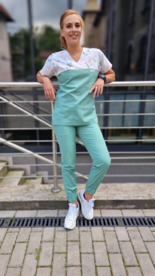 Komplet medyczny damski SCRUBS Bluza ptaszki + Joggery kolor groszek nitka węglowa EFIMED