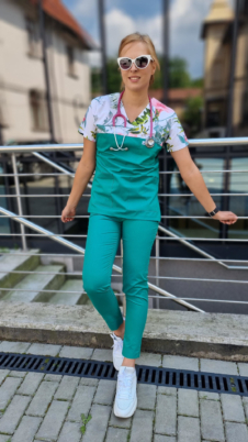 Komplet medyczny damski SCRUBS Bluza Hawaii Green + cygaretki SLIM kolor zielony EFIMED
