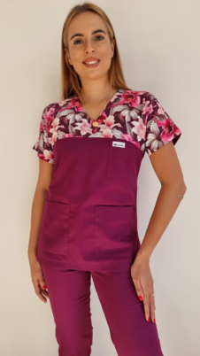 Bluza medyczna damska taliowana wzór wstawka LILY kolor bakłażan SNC EFIMED