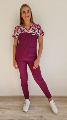 Komplet medyczny damski SCRUBS Bluza LILY + cygaretki SLIM kolor bakłażan EFIMED