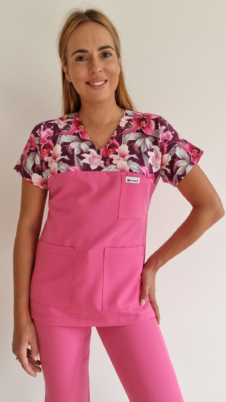 Bluza medyczna damska taliowana wzór wstawka LILY kolor HOT PINK WISKOZA EXTRA PREMIUM EFIMED
