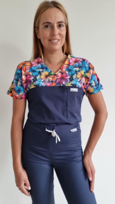 Bluza medyczna damska taliowana wzór wstawka BRATKI kolor GRANAT BAWEŁNA PREMIUM EFIMED