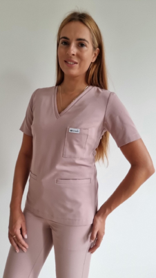 Bluza medyczna damska taliowana z wszytym rękawem kolor BABY PINK WISKOZA EXTRA PREMIUM EFIMED