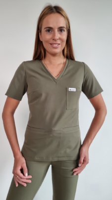 Bluza medyczna damska taliowana z wszytym rękawem kolor KHAKI WISKOZA EXTRA PREMIUM EFIMED
