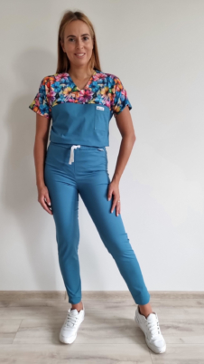 Komplet medyczny damski SCRUBS Bluza BRATKI + cygaretki SLIM kolor MORSKI BAWEŁNA PREMIUM EFIMED