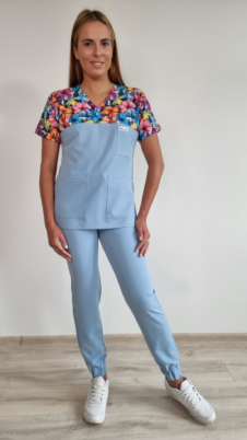 Komplet medyczny damski SCRUBS Bluza BRATKI + Joggery kolor SKY BLUE WISKOZA PREMIUM EFIMED