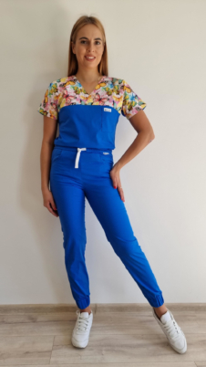 Komplet medyczny damski SCRUBS Bluza motyle + joggery kolor szafir EFIMED