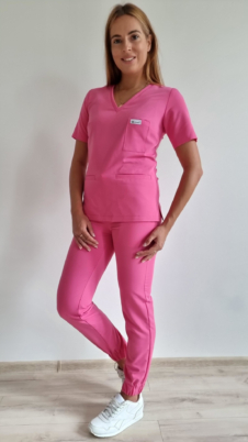 Komplet medyczny damski SCRUBS Bluza wszywany rękaw + Joggery kolor HOT PINK WISKOZA PREMIUM EFIMED