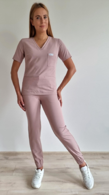 Komplet medyczny damski SCRUBS Bluza wszywany rękaw + Joggery kolor BABY PINK WISKOZA PREMIUM EFIMED