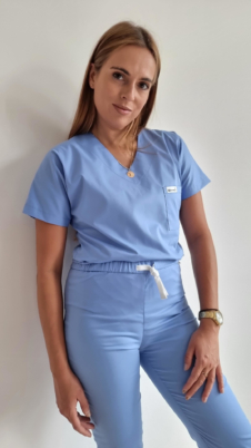Bluza medyczna damska taliowana jednokolorowa kolor błękit królewski SNC EFIMED