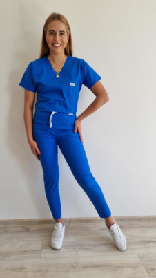 Komplet medyczny damski SCRUBS Bluza jednokolorowa + cygaretki SLIM kolor szafir EFIMED