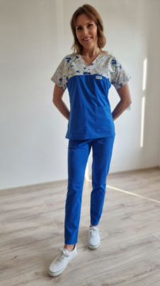 Komplet medyczny damski SCRUBS Bluza chabry + cygaretki z kieszeniami kolor szafir EFIMED