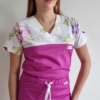 Bluza medyczna damska wstawka różany ogród kolor magenta SNC EFIMED