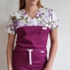 Bluza medyczna damska wstawka róże fioletowe kolor bakłażan SNC EFIMED