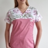 Bluza medyczna damska wstawka różyczki kolor różowy SNC EFIMED