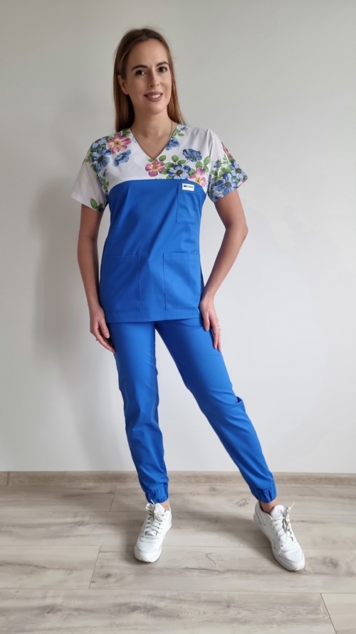Bluza medyczna damska wstawka szafirowe bratki kolor szafir SNC EFIMED