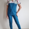 Bluza medyczna damska wstawka wiosenna łączka kolor morski SNC EFIMED