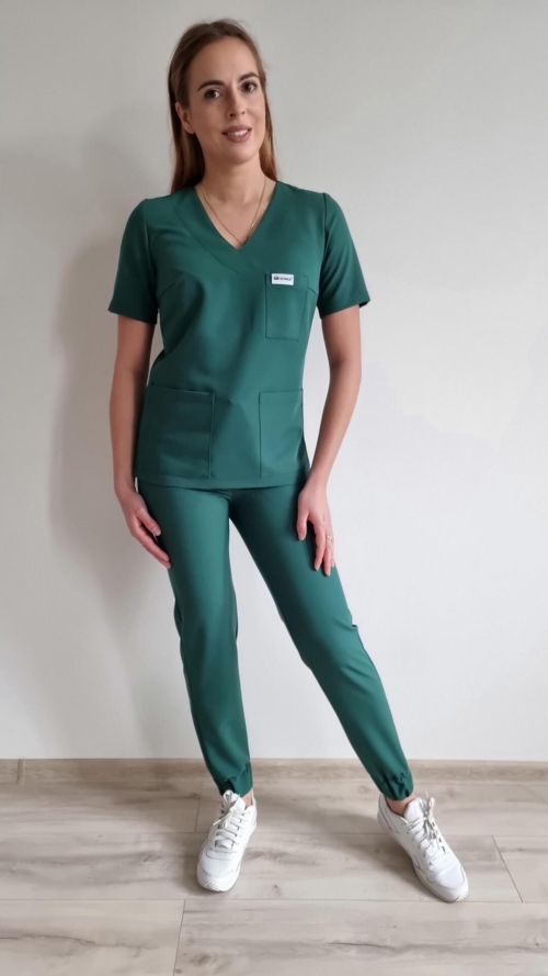 Komplet medyczny damski SCRUBS Bluza + Jogger kolor Dark Green BASIC EFIMED