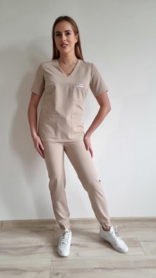 Komplet medyczny damski SCRUBS Bluza + Jogger kolor NUDE BASIC EFIMED