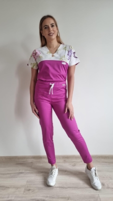 Komplet medyczny damski SCRUBS Bluza różany ogród + cygaretki kolor magenta SNC EFIMED