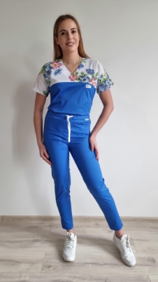 Komplet medyczny damski SCRUBS Bluza szafirowe bratki + cygaretki kolor szafir SNC EFIMED
