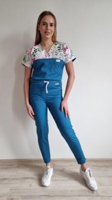 Komplet medyczny damski SCRUBS Bluza wiosenna łączka + cygaretki kolor morski SNC EFIMED
