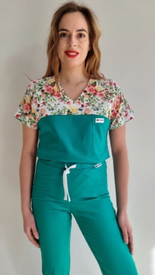 Bluza medyczna damska wstawka kolorowa łączka kolor zieleń SNC EFIMED
