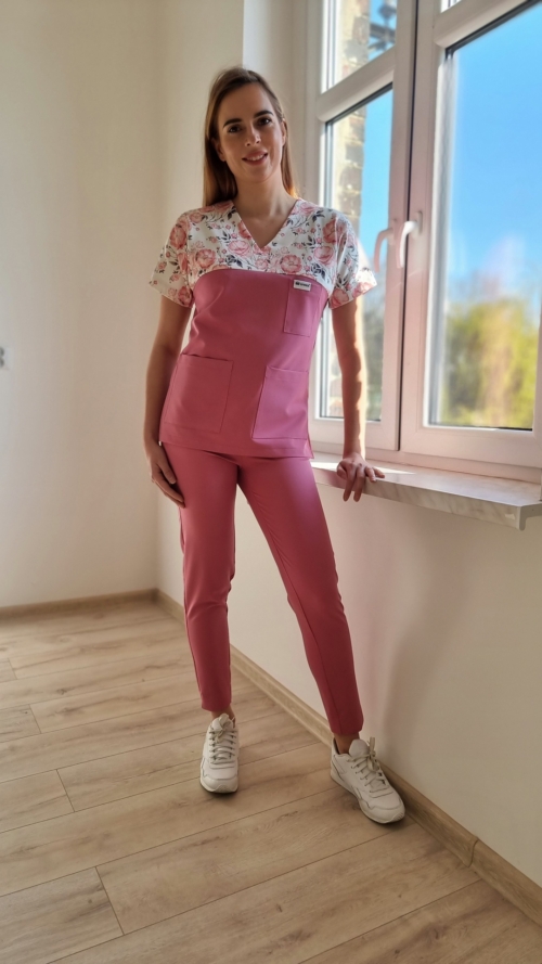 Bluza medyczna damska wstawka róże ANGELA kolor DUSTY ROSE BASIC EFIMED