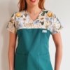 Bluza medyczna damska wstawka wiosenny rozkwit kolor DARK GREEN BASIC EFIMED